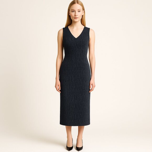 Armani Collezioni  Navy Blue & Grey Textured Stretchy Jacquard Shift Dress Italy - Picture 1 of 16